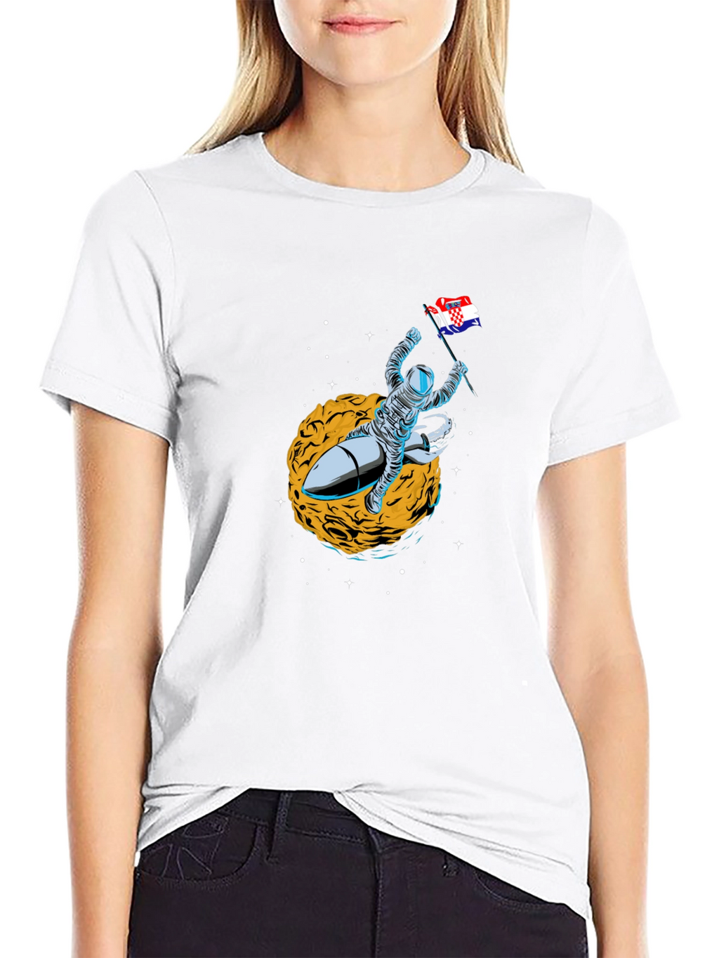 Astronaut Rocket Croatian Flag T-Shirt