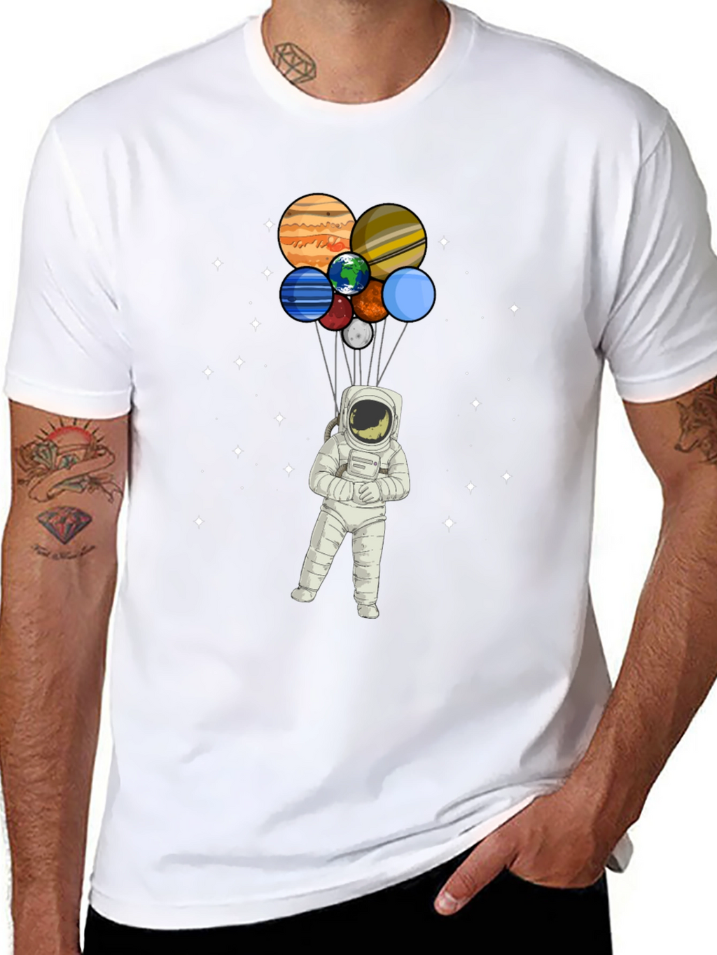 Astronaut Planet Balloon Graphic Tee - Black