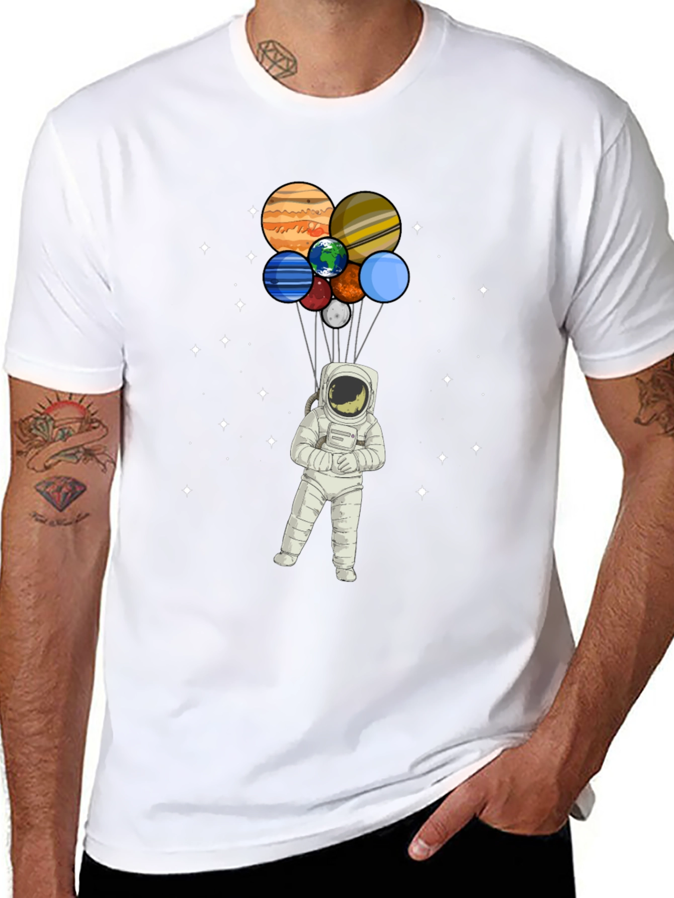 Astronaut Planet Balloon Graphic Tee - Black