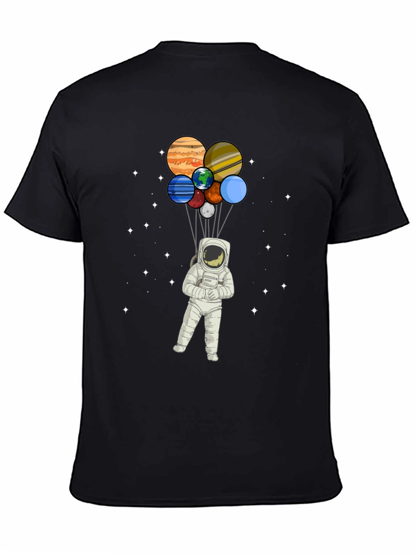 Astronaut Planet Balloon Graphic Tee - Black