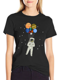 Astronaut Planet Balloon Graphic Tee - Black