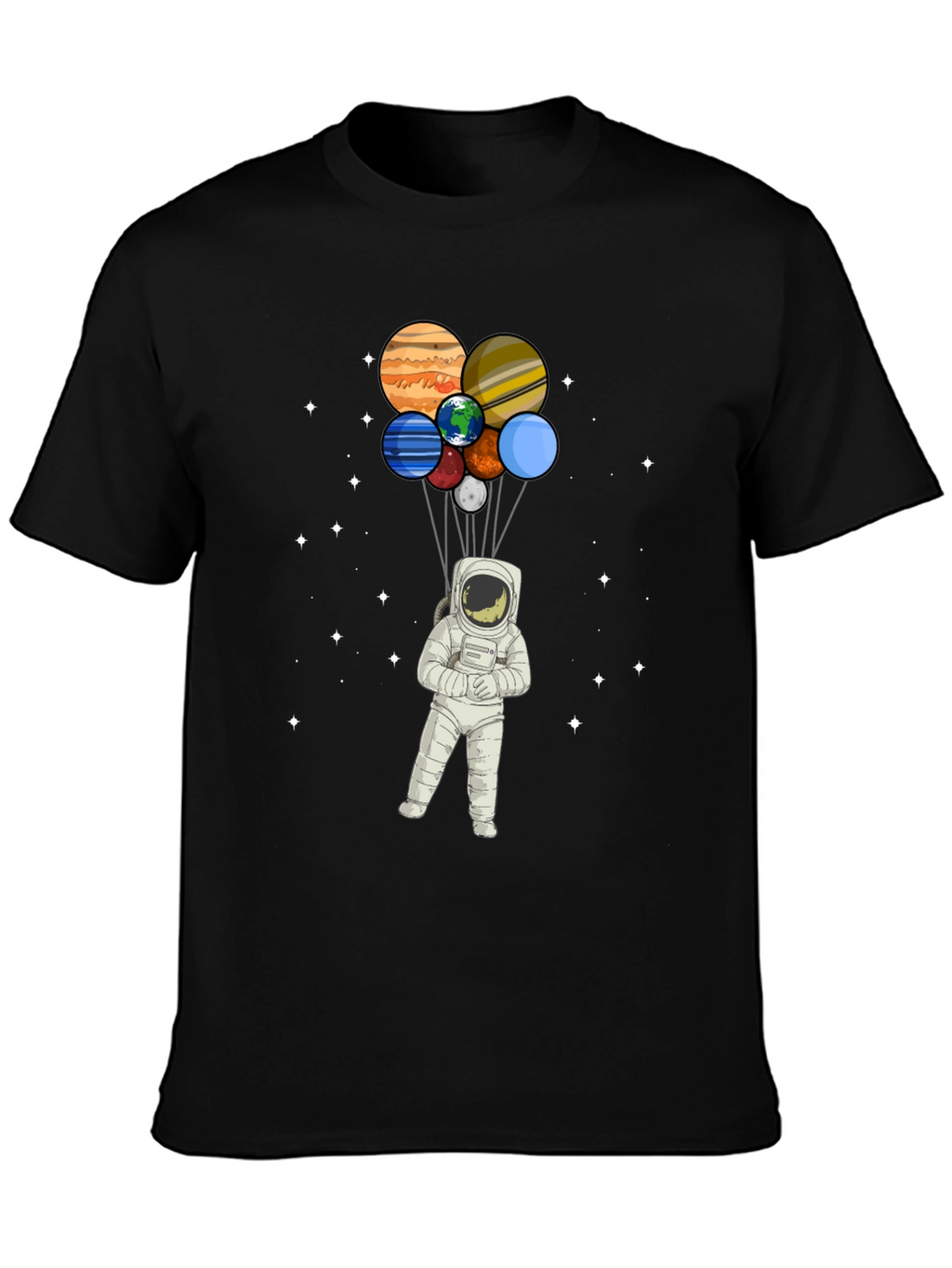 Astronaut Planet Balloon Graphic Tee - Black