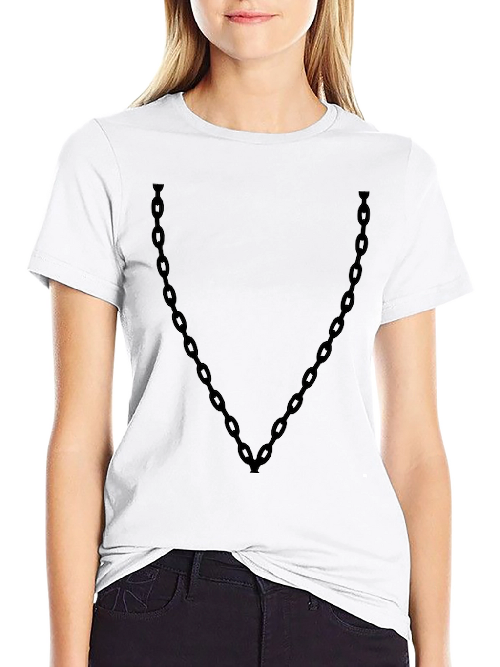Mens Black Chain V-Neck T-Shirt