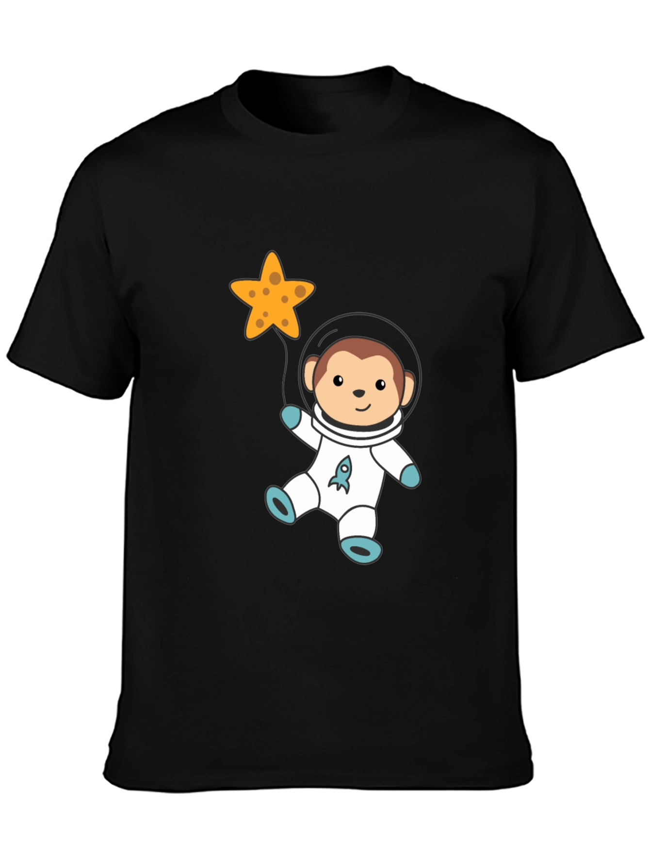 Astronaut Monkey Graphic Tee - Black Cotton T-Shirt