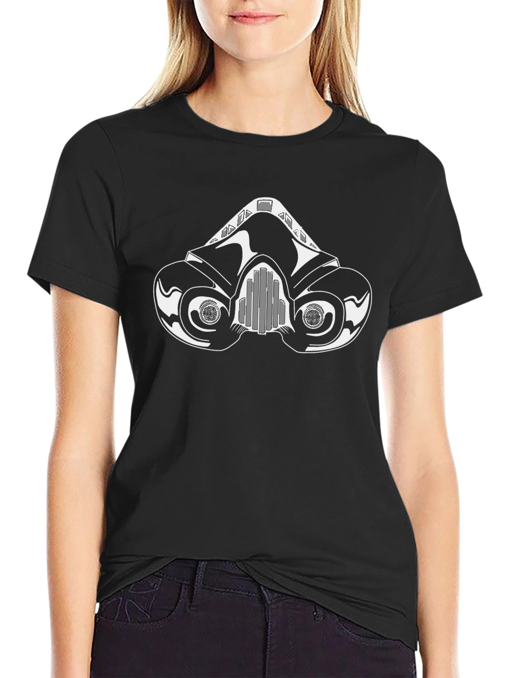 Black T-Shirt with Gas Mask Graphic Design