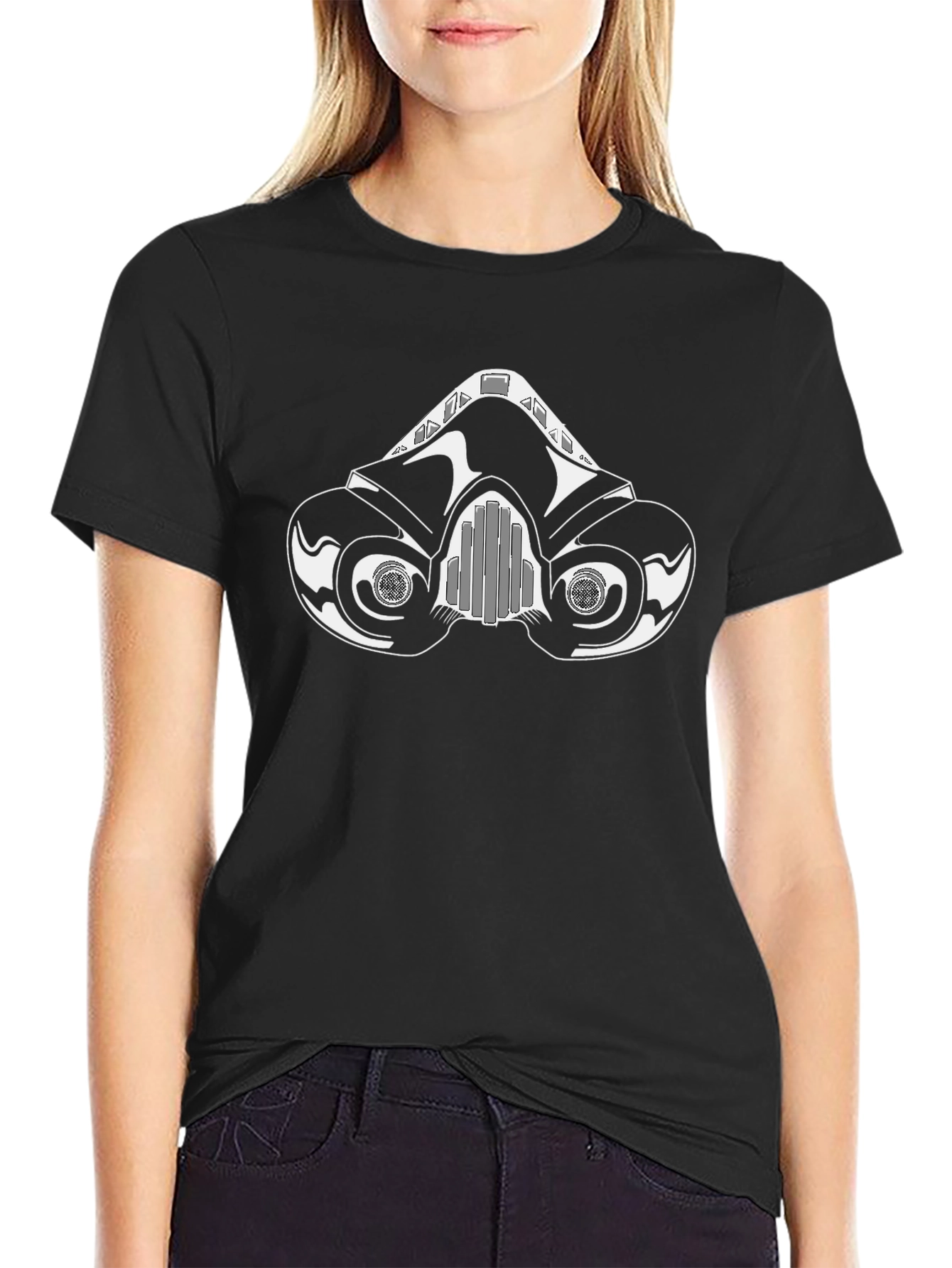 Black T-Shirt with Gas Mask Graphic Design