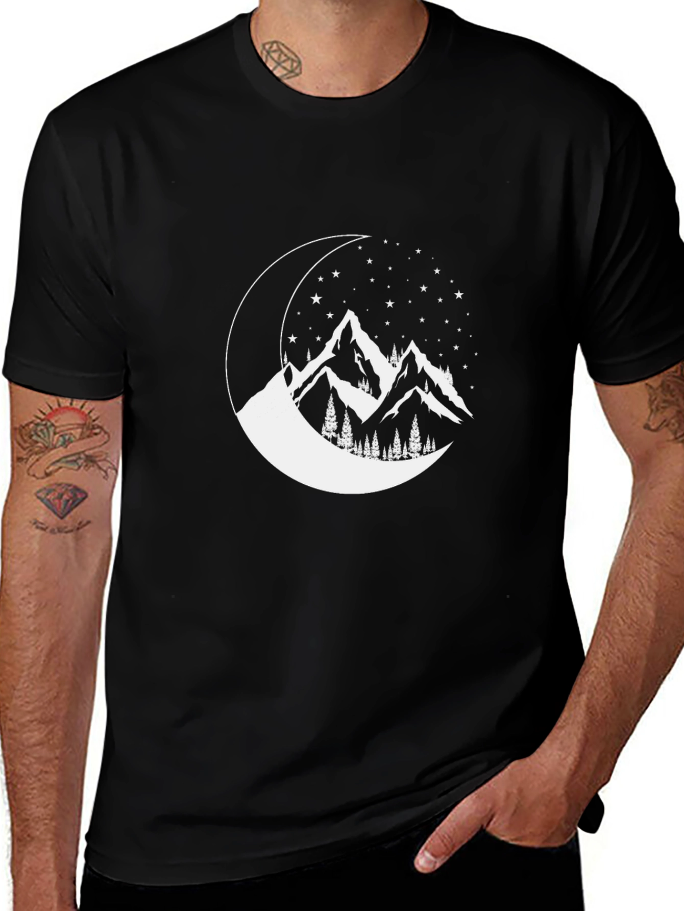 Mountain Moon Mens Graphic T-Shirt - Black