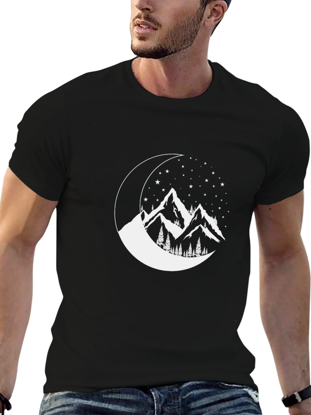 Mountain Moon Mens Graphic T-Shirt - Black