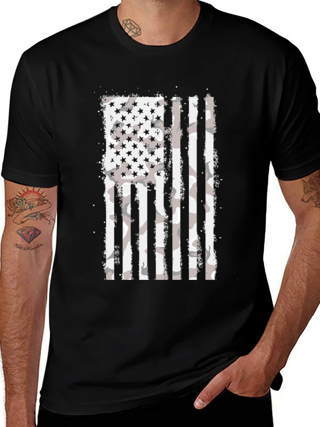 Distressed American Flag Camo Graphic T-Shirt