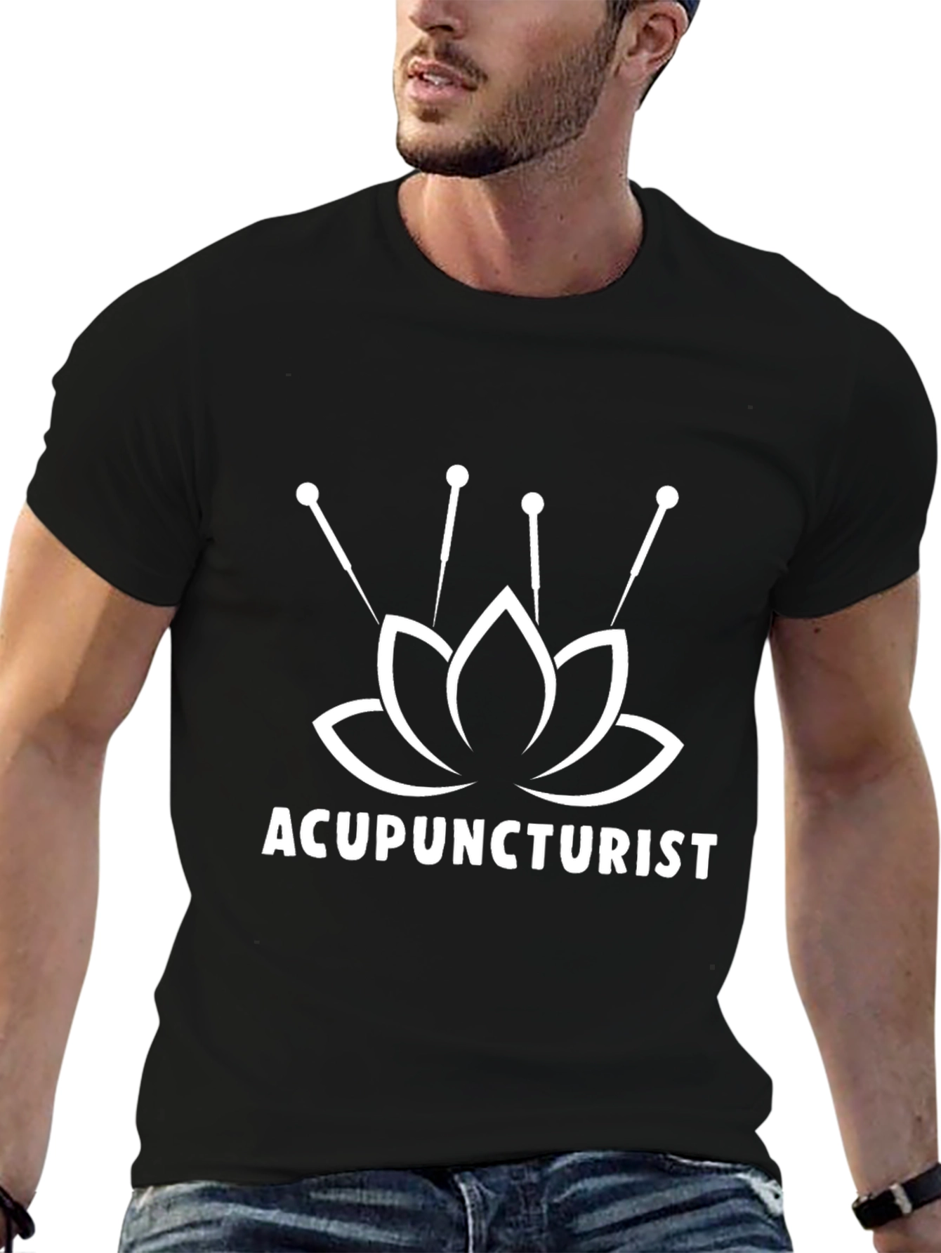 Acupuncturist Lotus Flower Black T-Shirt