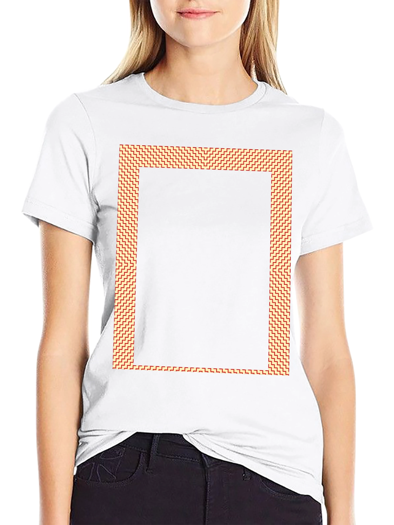 Modern Graphic Tee - Black with Patterned Border
