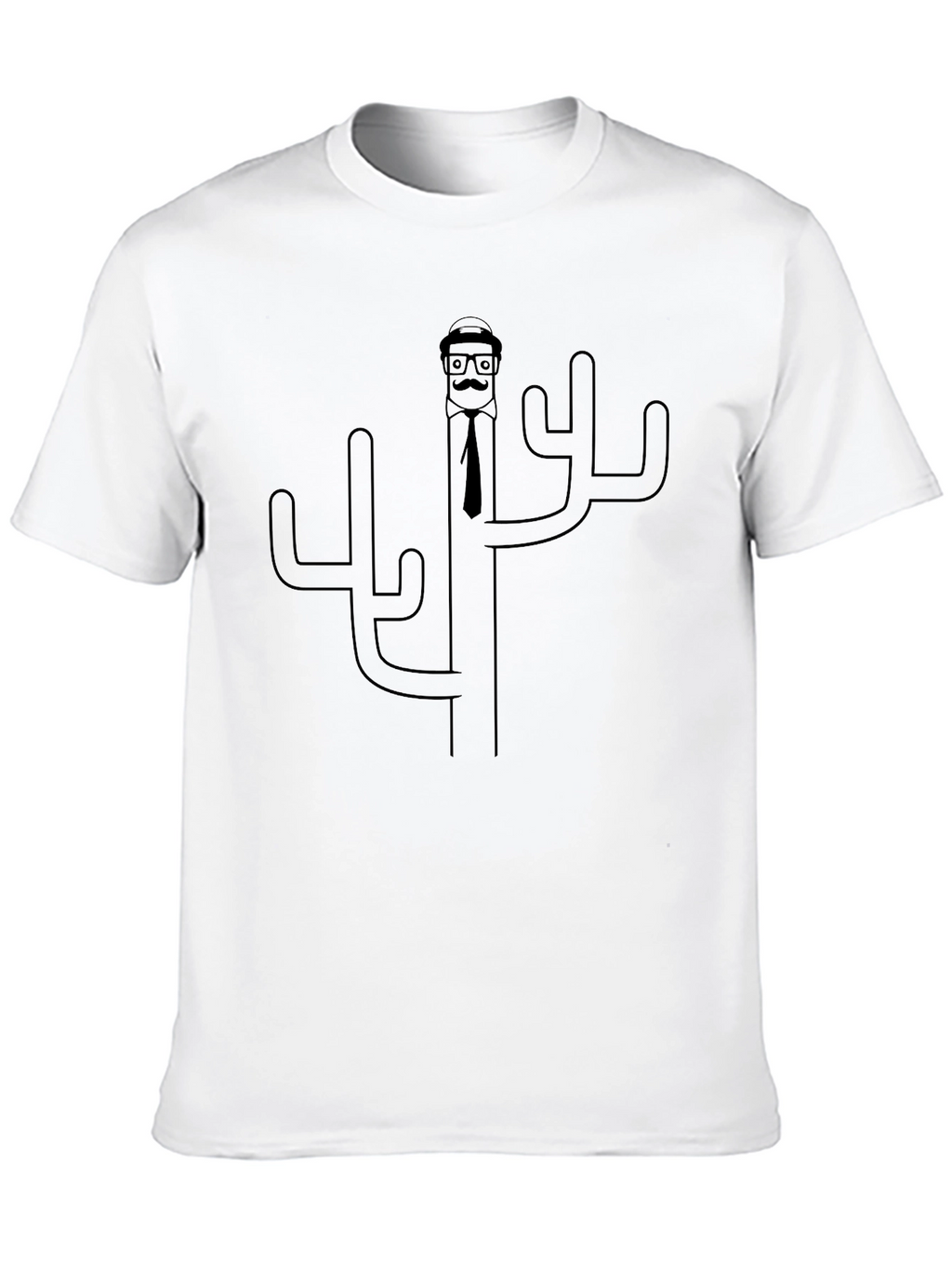 Novelty Cactus Man Graphic T-Shirt - Black