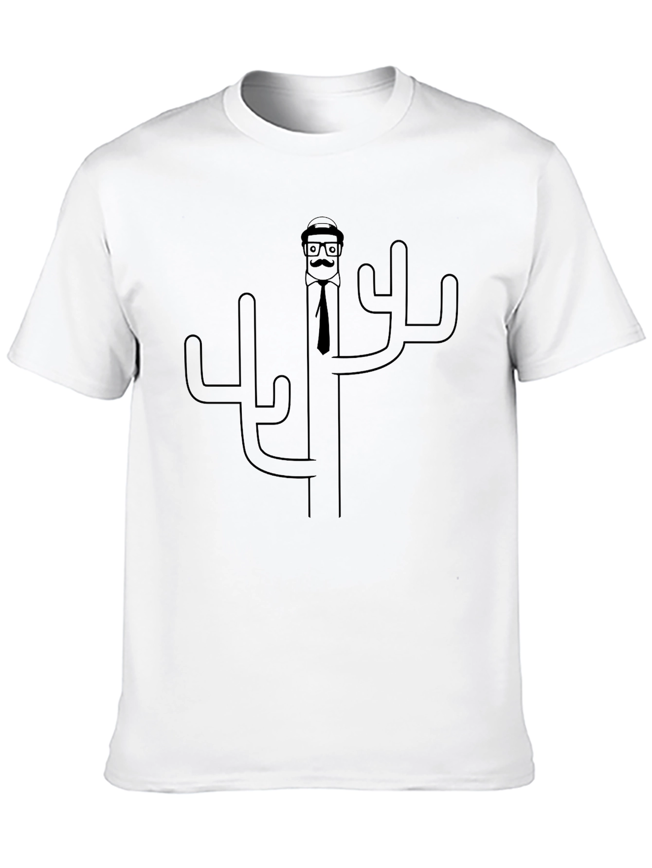 Novelty Cactus Man Graphic T-Shirt - Black