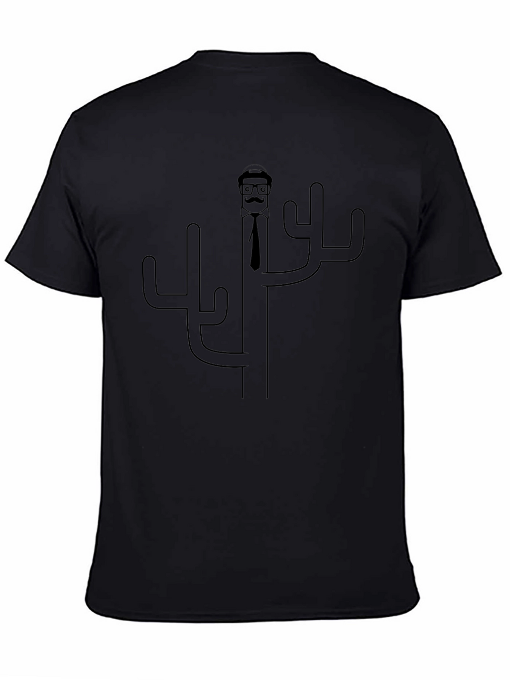 Novelty Cactus Man Graphic T-Shirt - Black