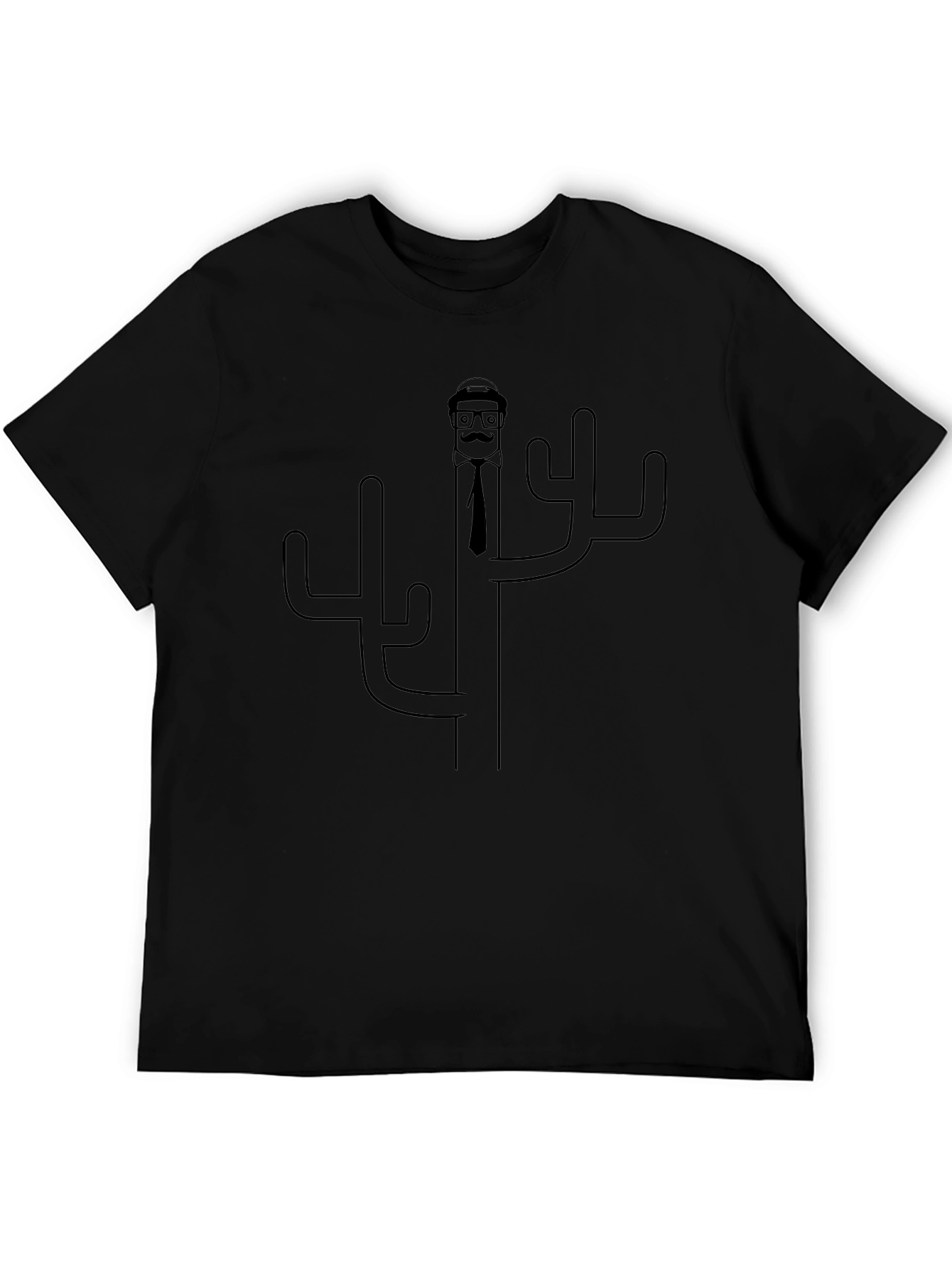 Novelty Cactus Man Graphic T-Shirt - Black