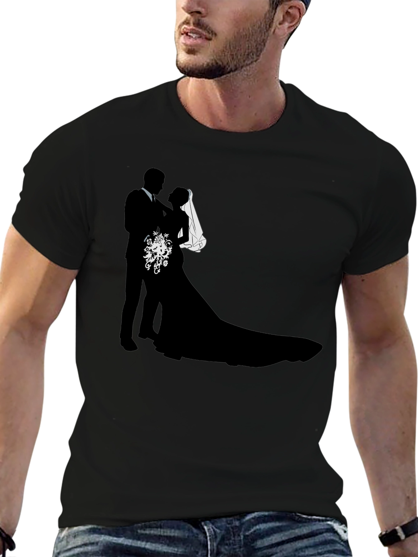 Wedding Couple Silhouette Graphic Tee - Black
