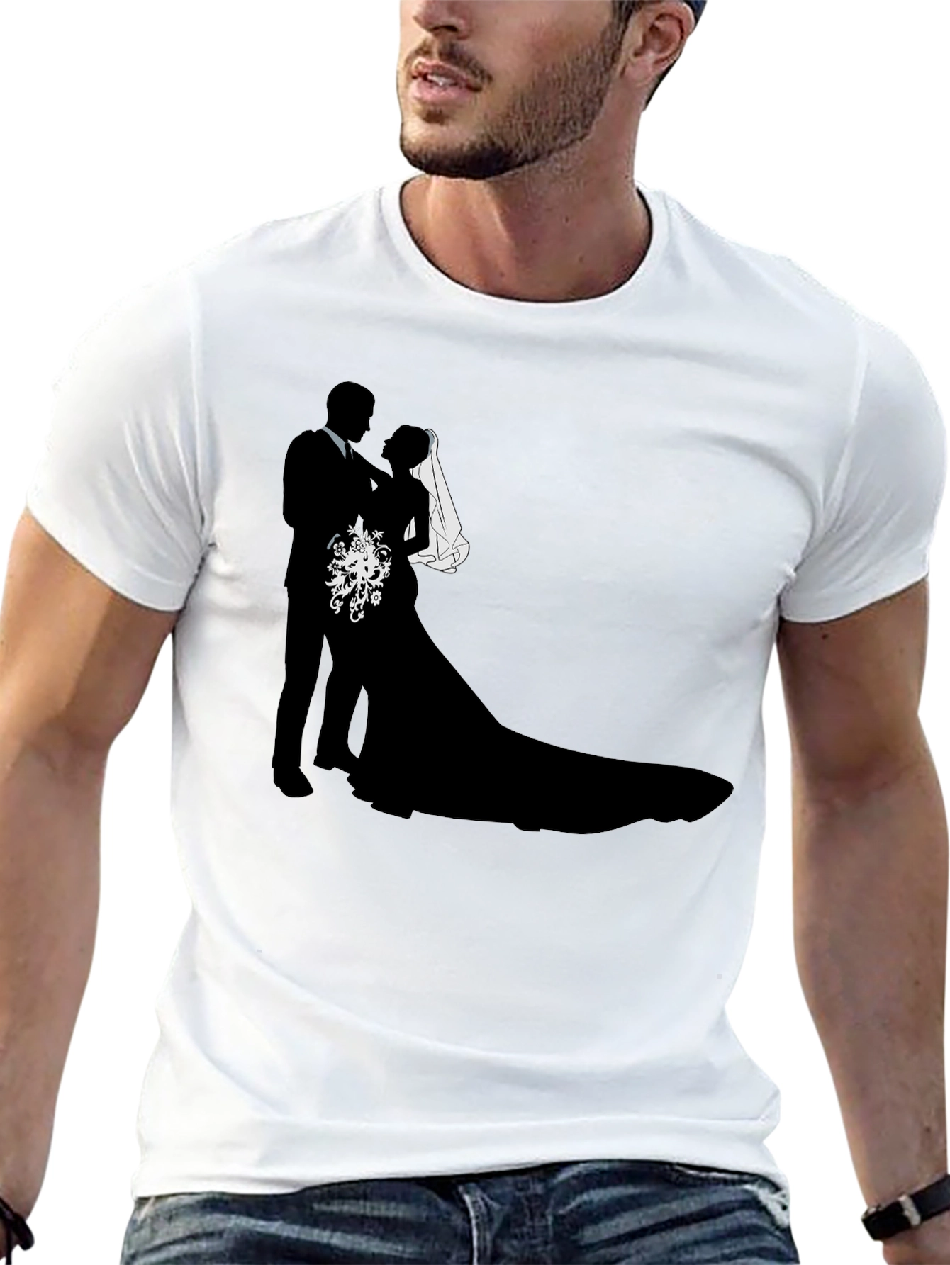 Wedding Couple Silhouette Graphic Tee - Black