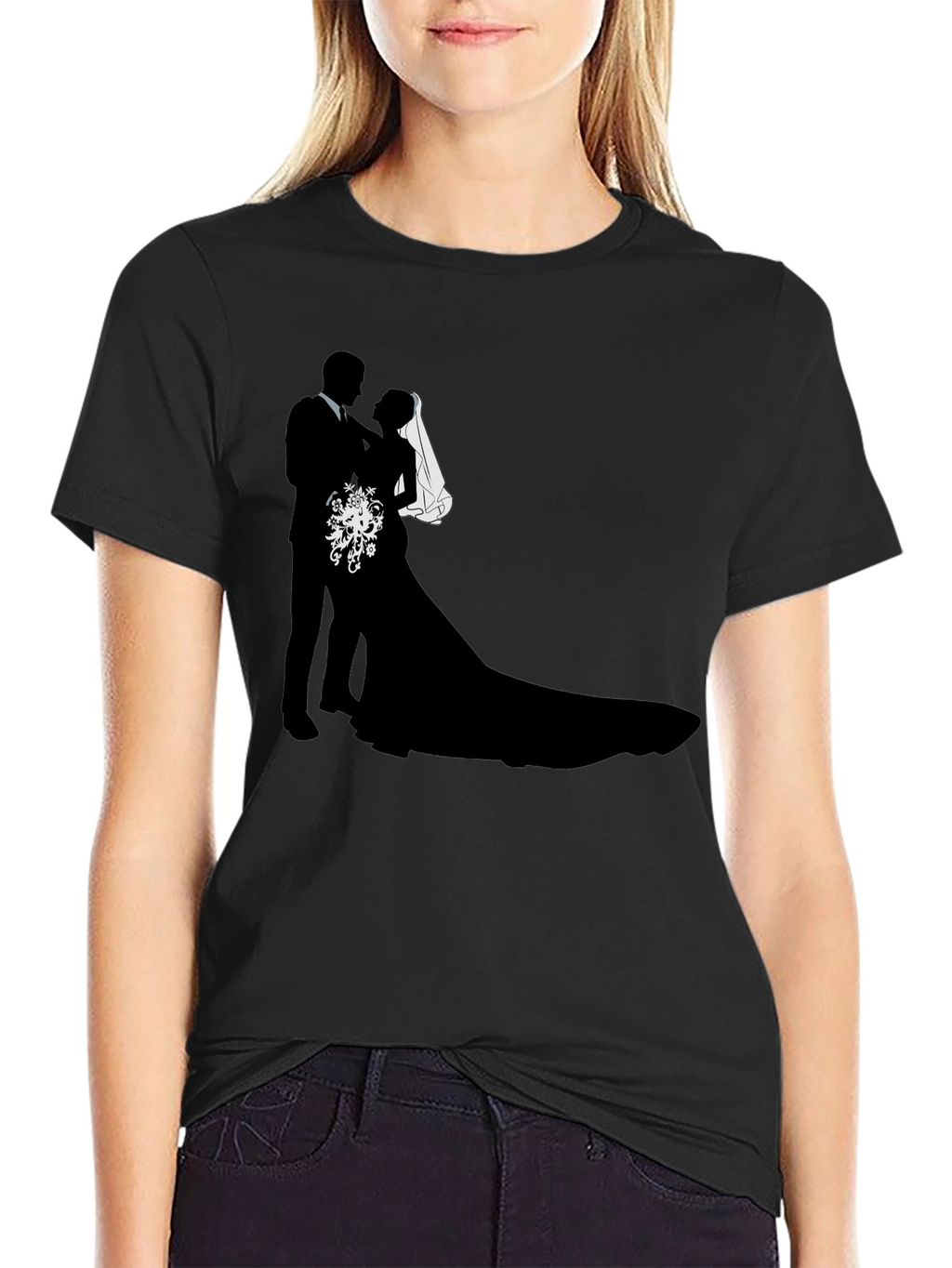 Wedding Couple Silhouette Graphic Tee - Black
