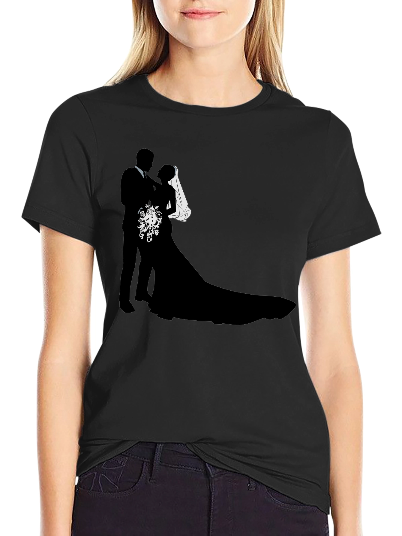 Wedding Couple Silhouette Graphic Tee - Black