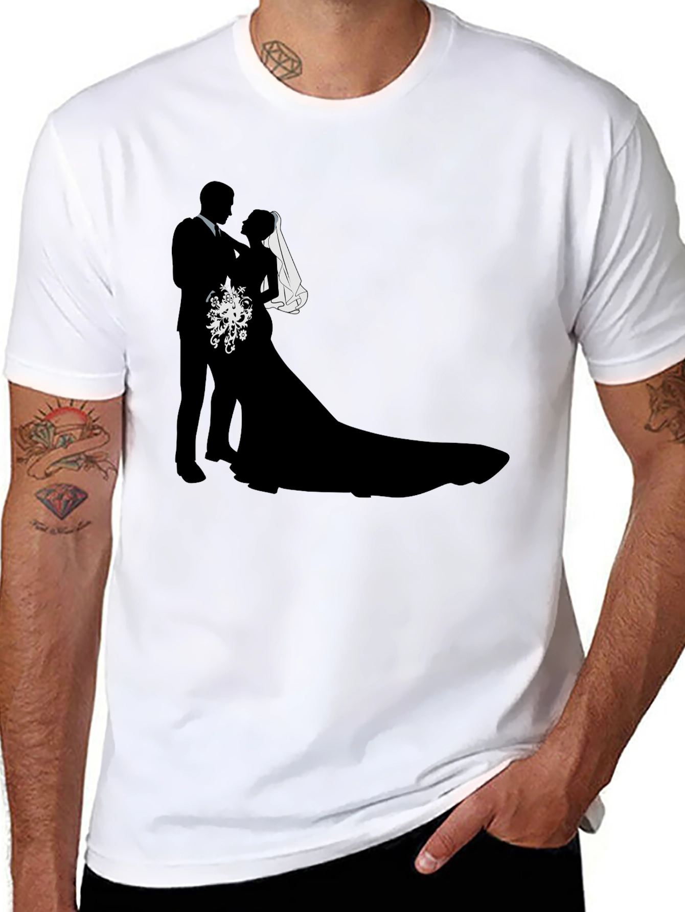 Wedding Couple Silhouette Graphic Tee - Black