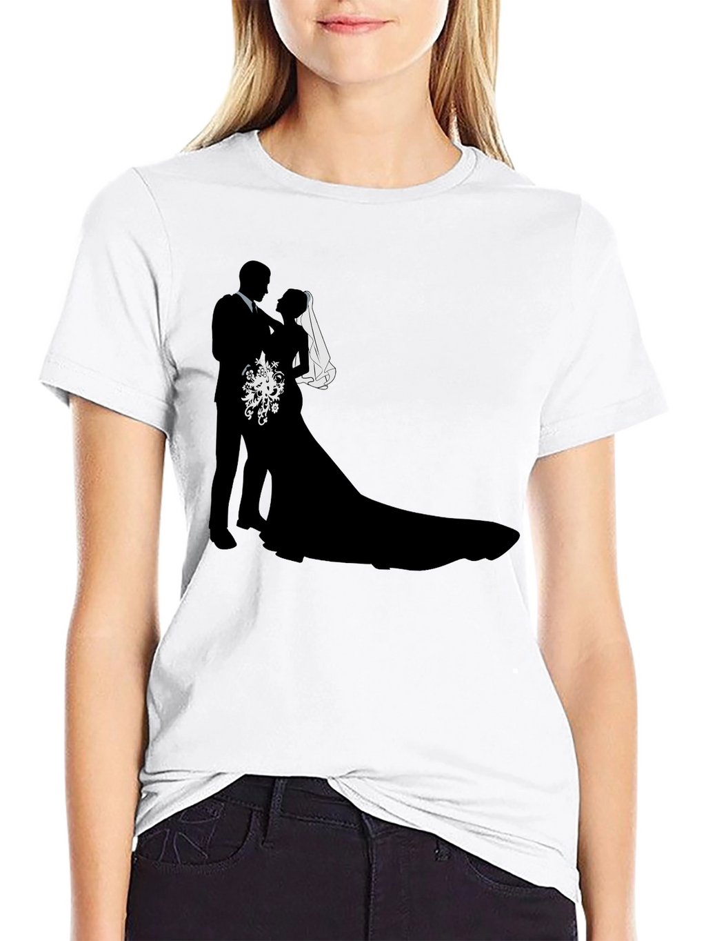 Wedding Couple Silhouette Graphic Tee - Black