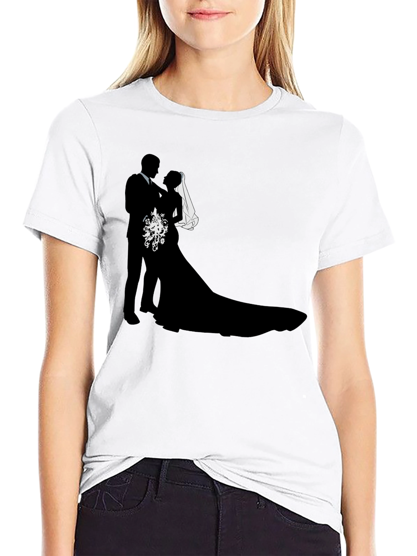 Wedding Couple Silhouette Graphic Tee - Black