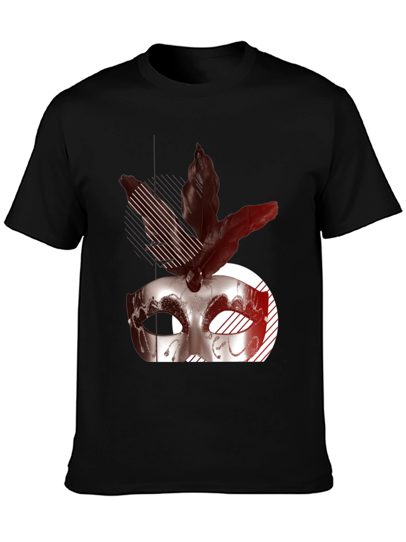 Masquerade Feather Graphic Black T-Shirt