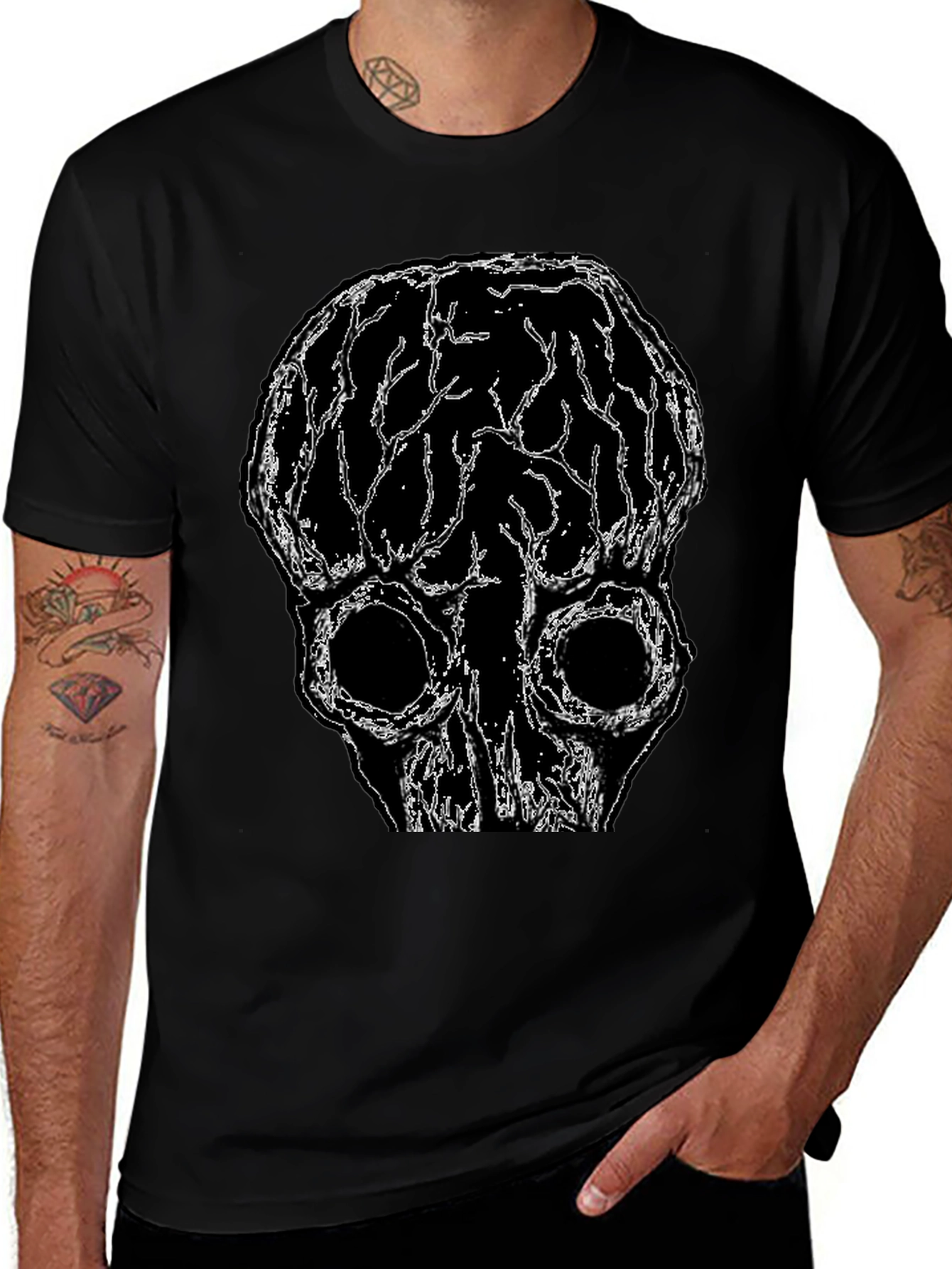 Brain Skull Graphic Tee - Black Unisex T-Shirt