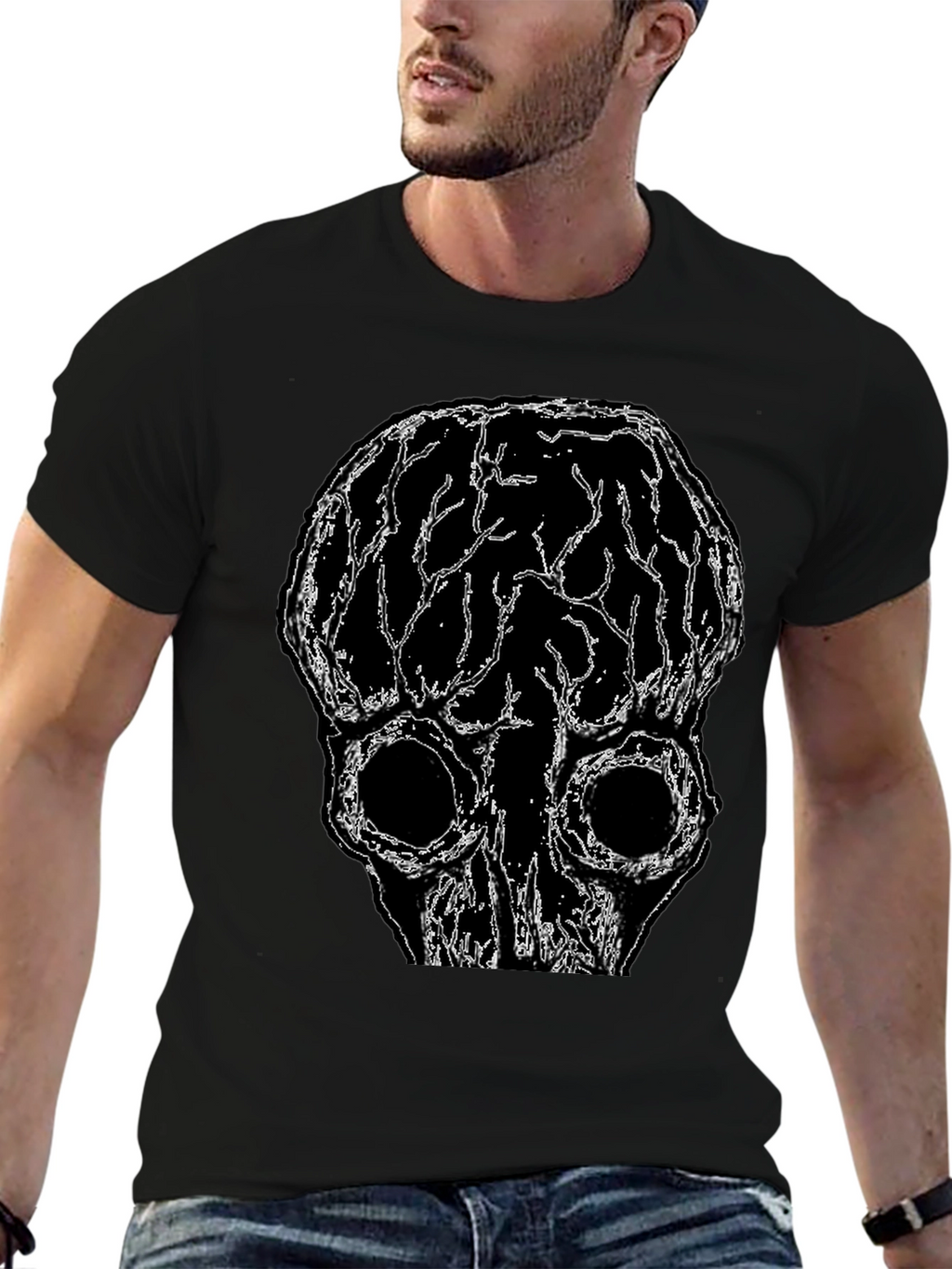 Brain Skull Graphic Tee - Black Unisex T-Shirt