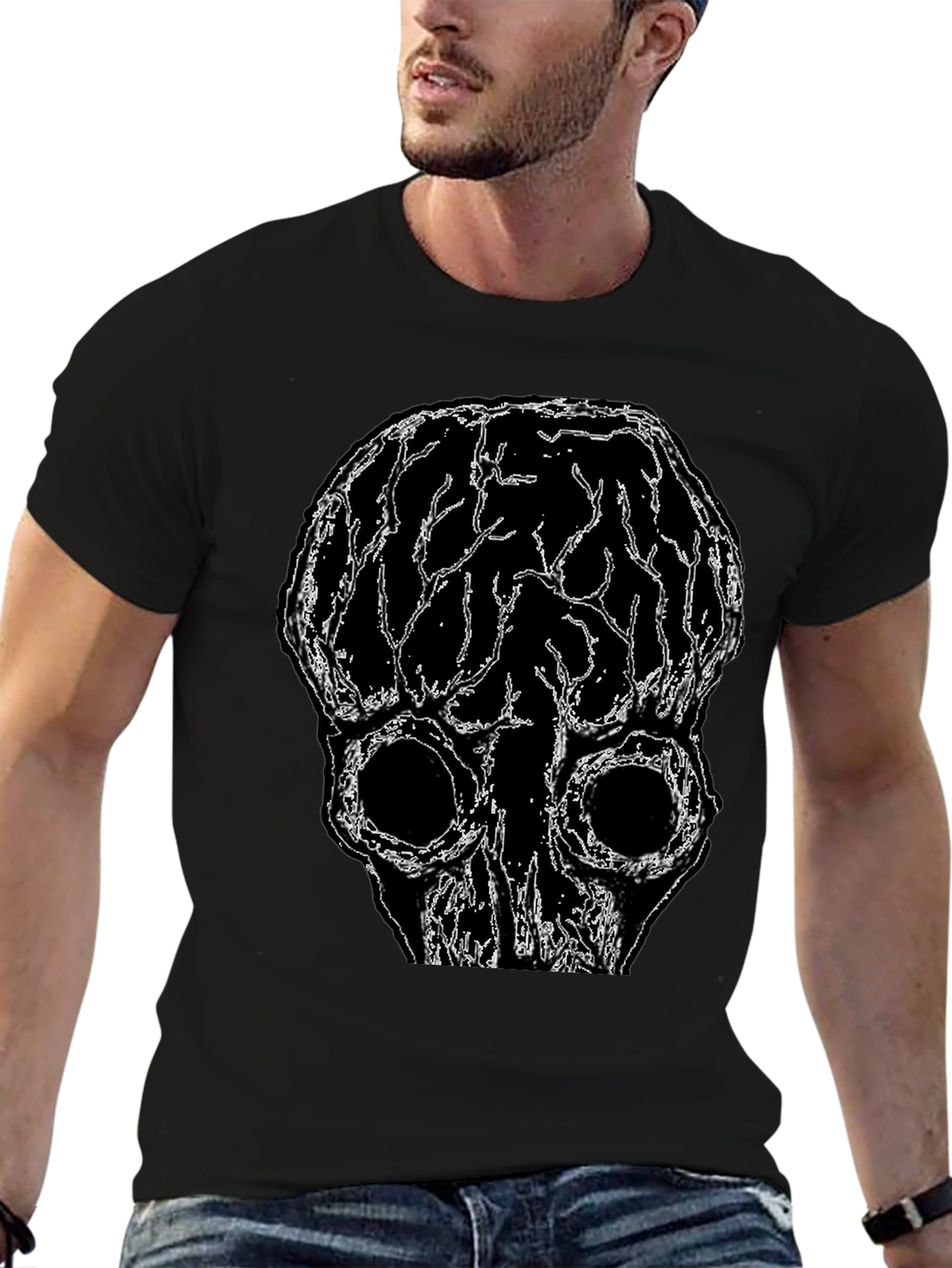 Brain Skull Graphic Tee - Black Unisex T-Shirt