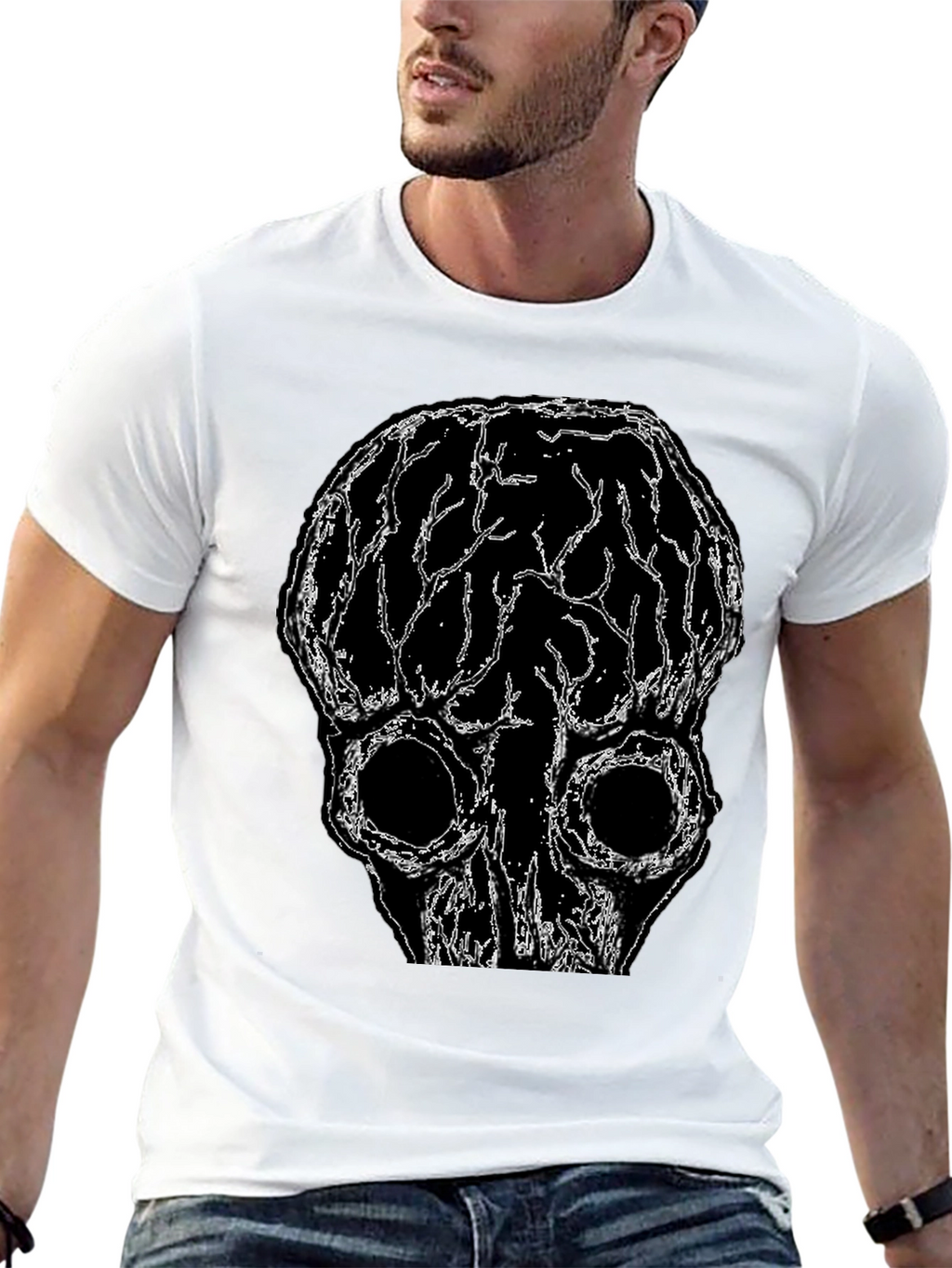 Brain Skull Graphic Tee - Black Unisex T-Shirt