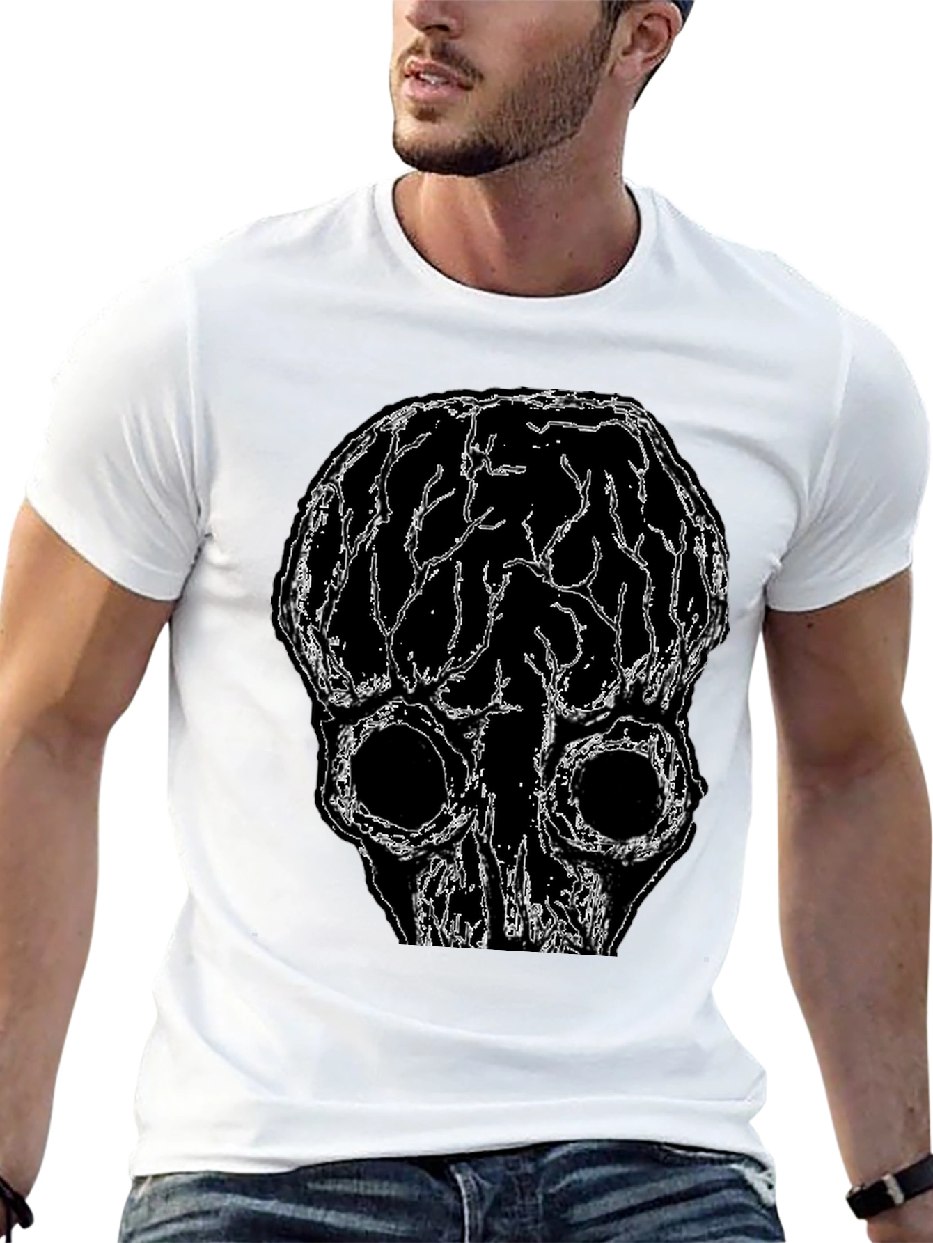 Brain Skull Graphic Tee - Black Unisex T-Shirt