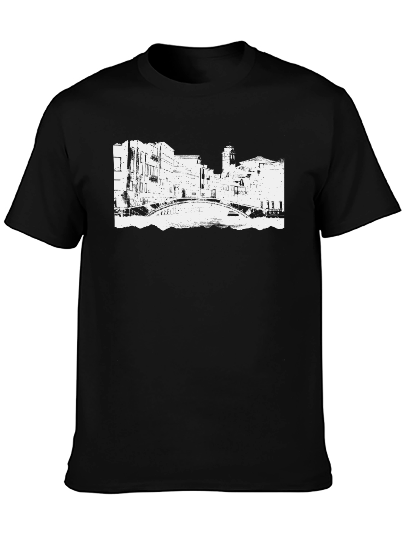 Black T-Shirt with Venice Bridge Graphic