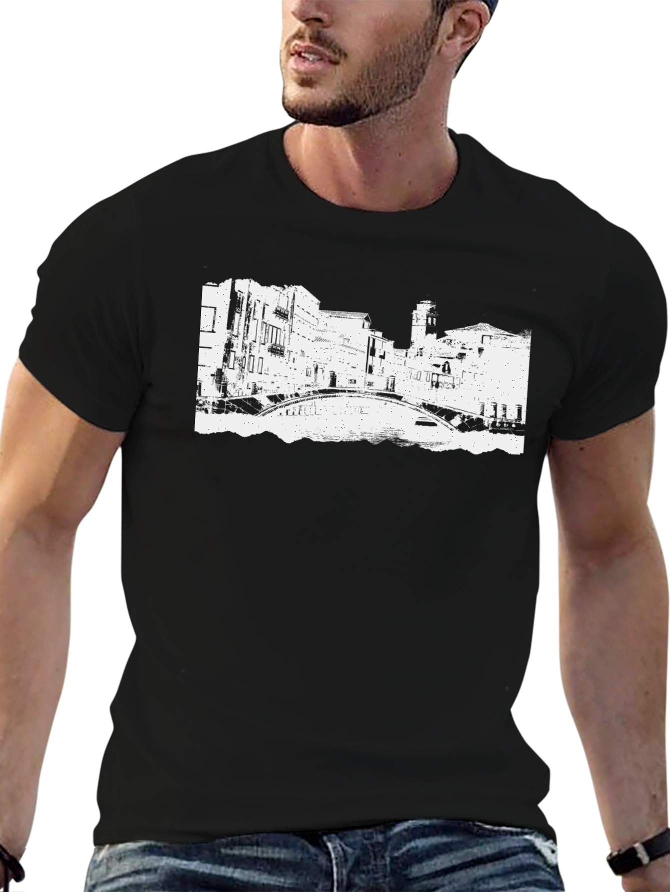 Black T-Shirt with Venice Bridge Graphic