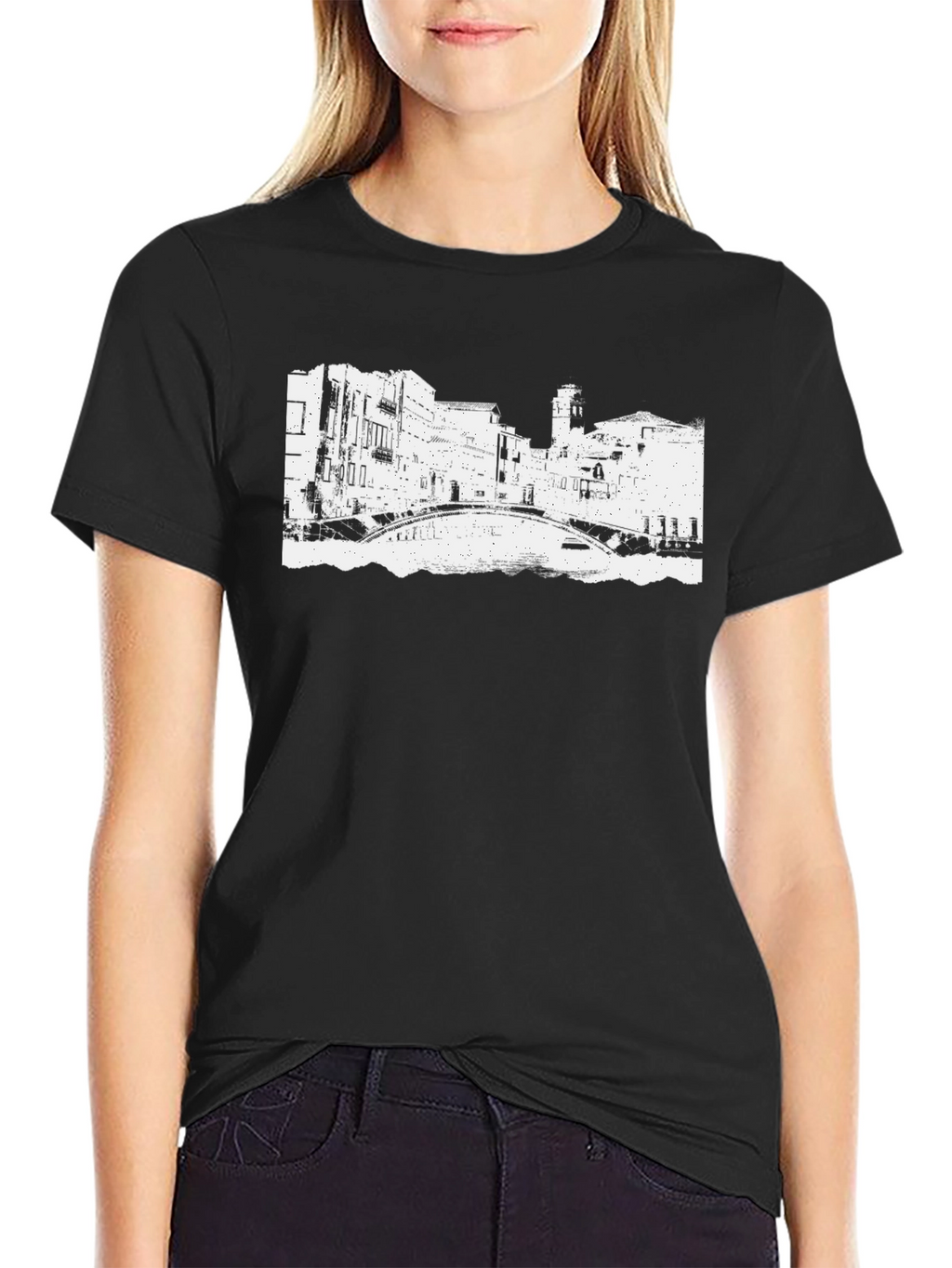 Black T-Shirt with Venice Bridge Graphic