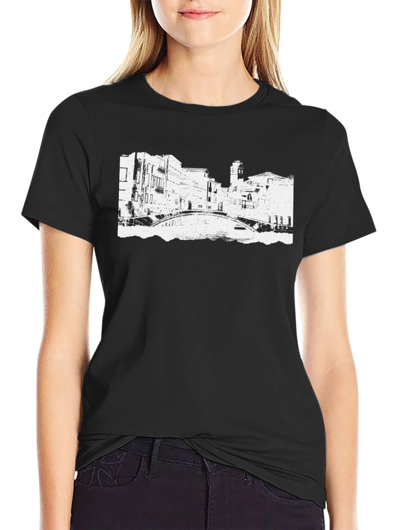 Black T-Shirt with Venice Bridge Graphic