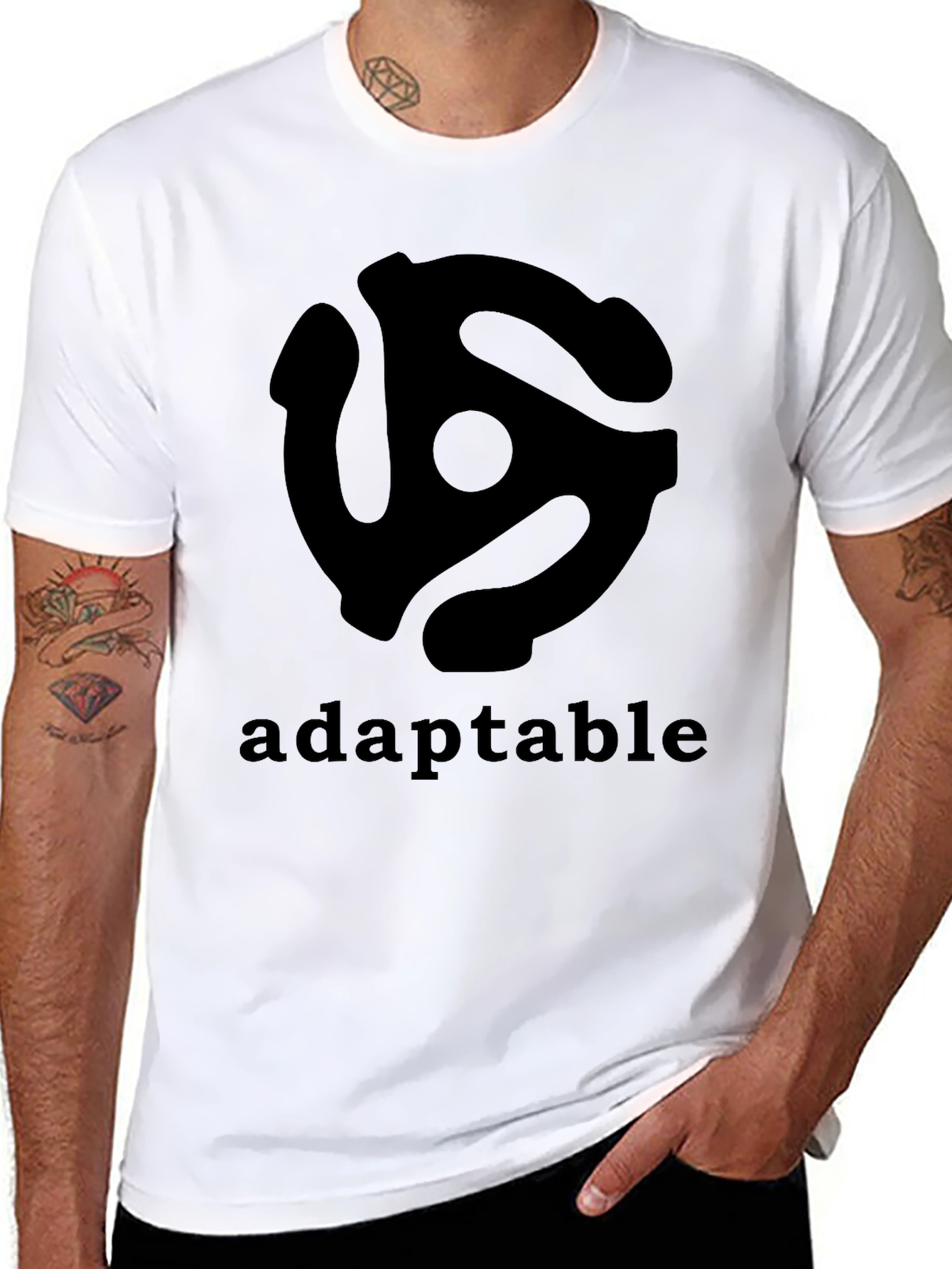 Adaptable Record Adapter Graphic Tee - Stylish Black T-Shirt
