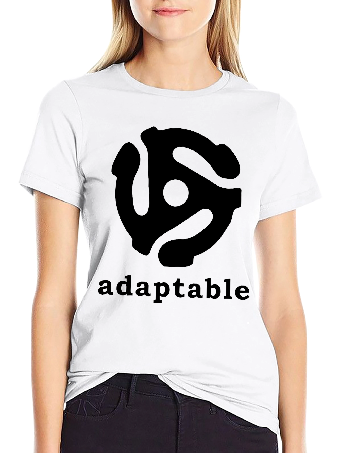 Adaptable Record Adapter Graphic Tee - Stylish Black T-Shirt