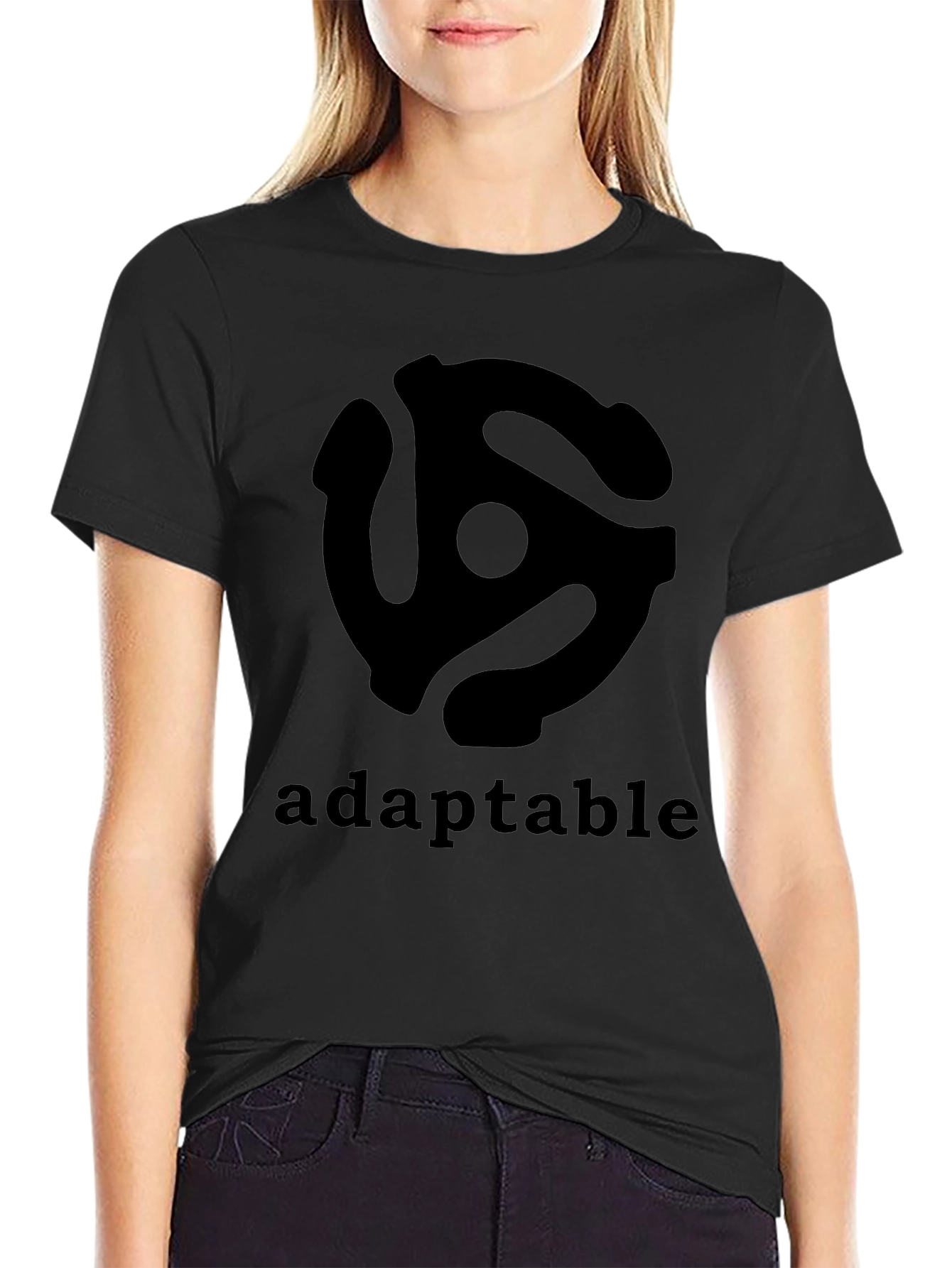 Adaptable Record Adapter Graphic Tee - Stylish Black T-Shirt