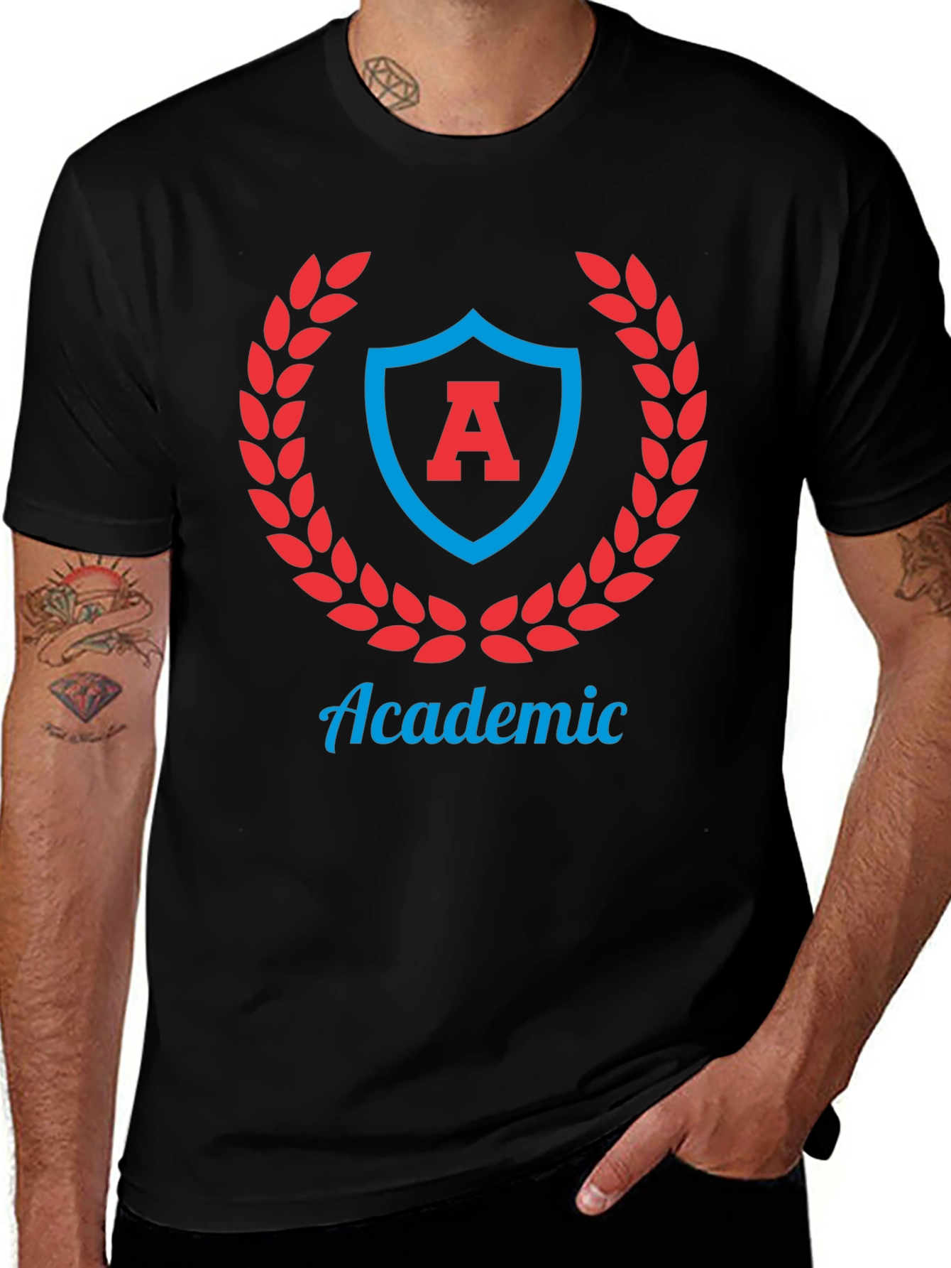 Academic Crest Graphic Tee - Stylish Black T-Shirt
