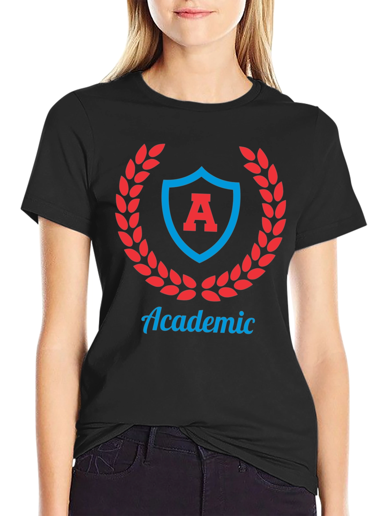 Academic Crest Graphic Tee - Stylish Black T-Shirt