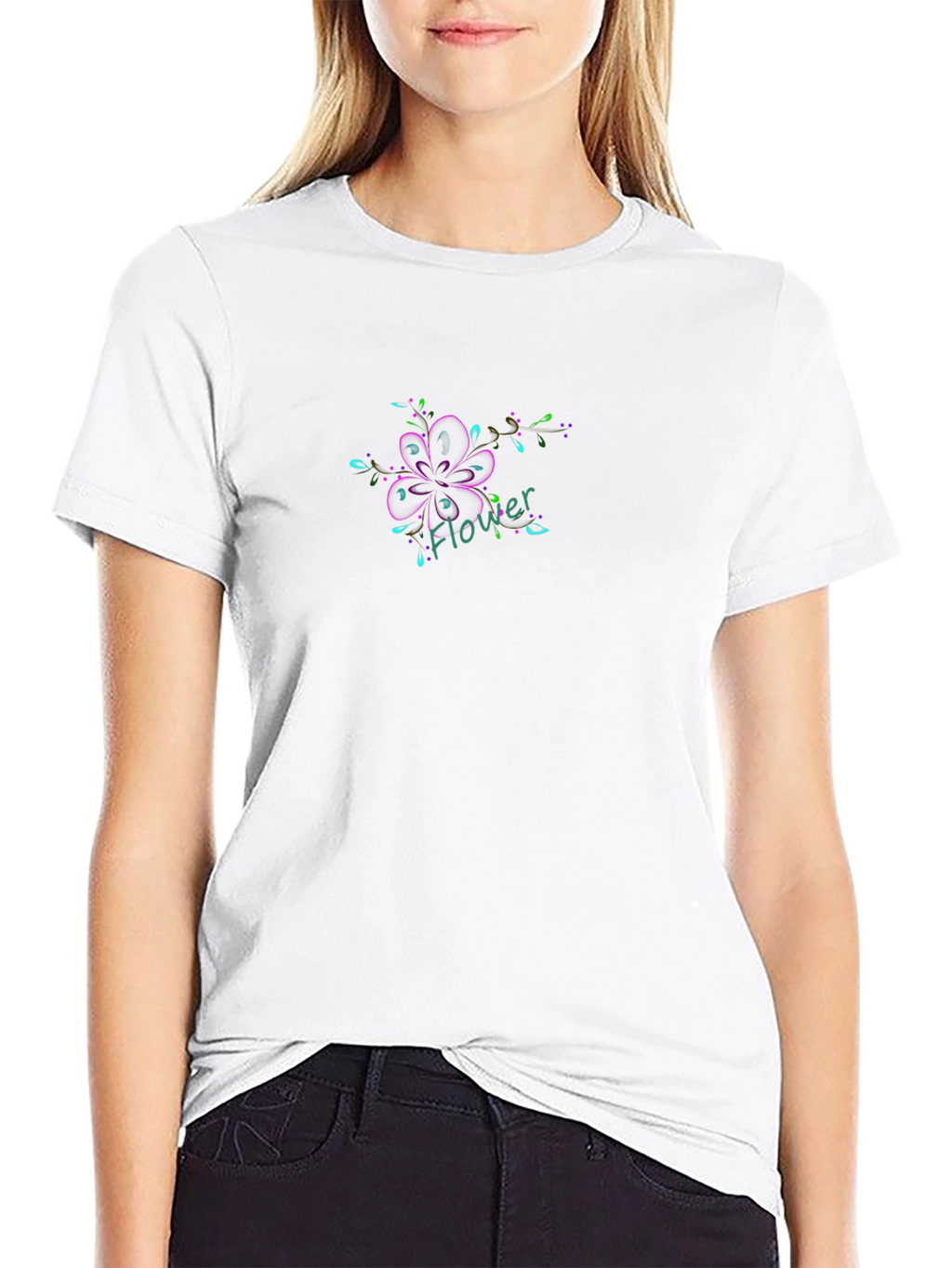 Black T-Shirt with Flower Graphic