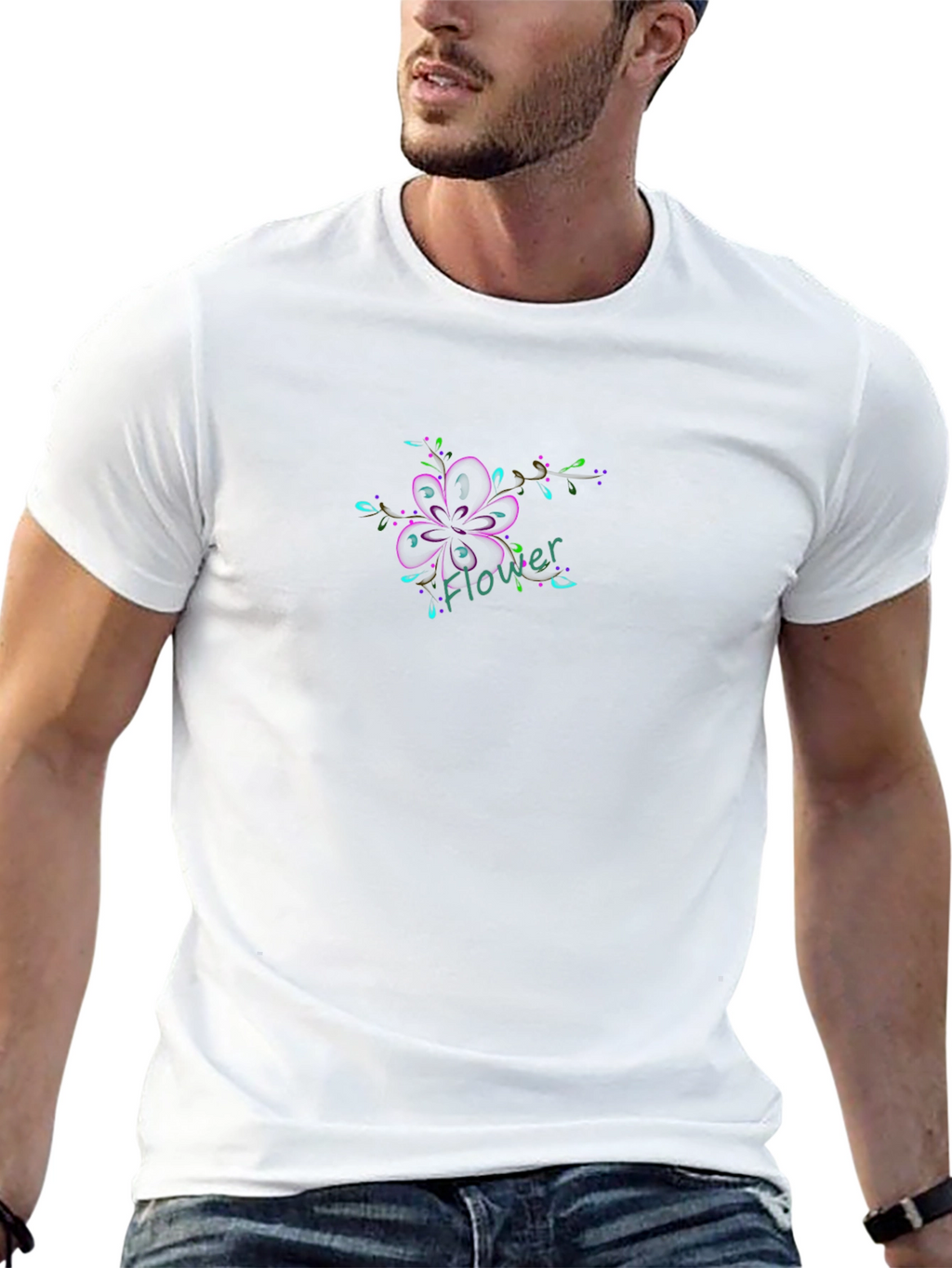 Black T-Shirt with Flower Graphic