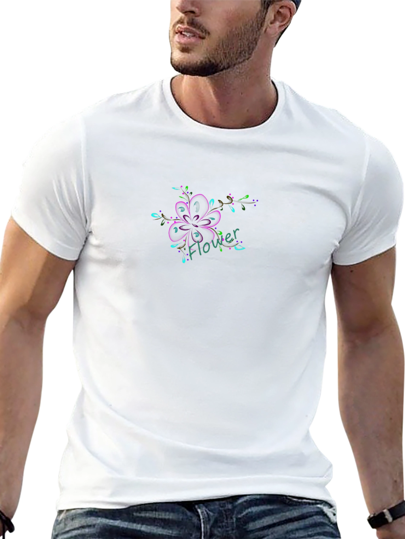 Black T-Shirt with Flower Graphic