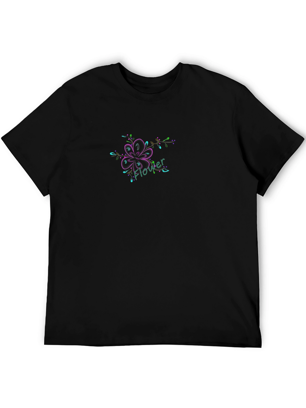 Black T-Shirt with Flower Graphic