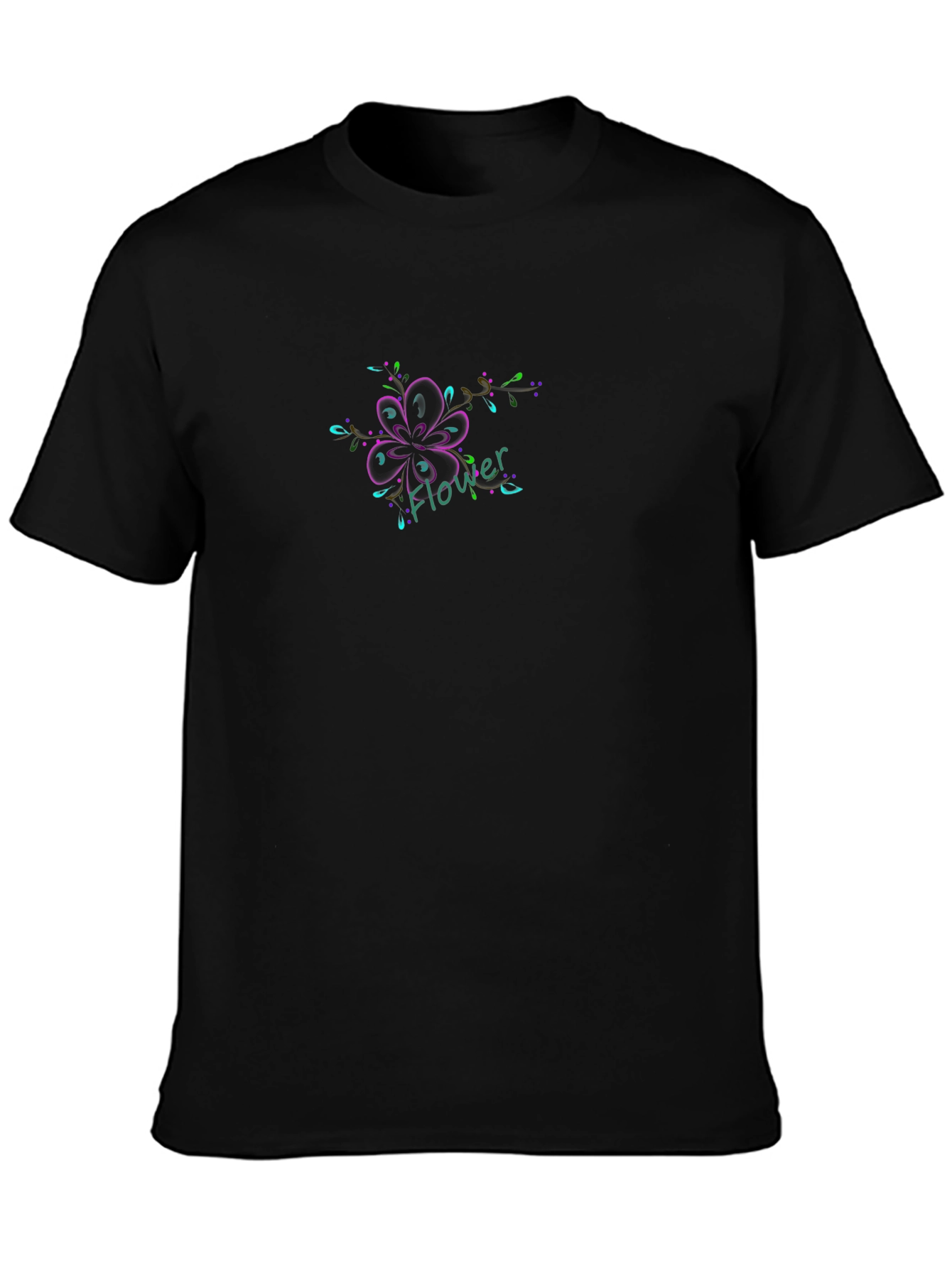 Black T-Shirt with Flower Graphic