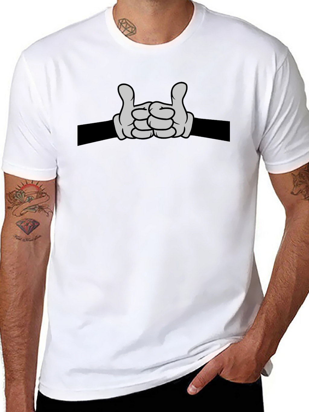 Cartoon Hands Rock On Graphic Tee