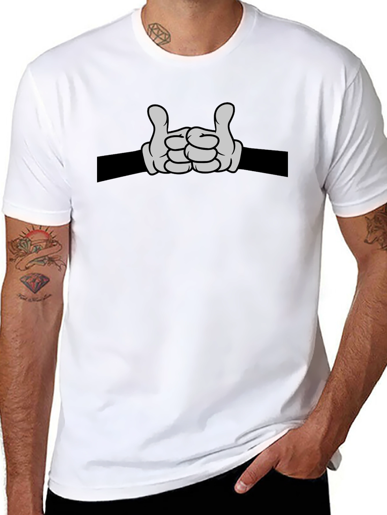 Cartoon Hands Rock On Graphic Tee