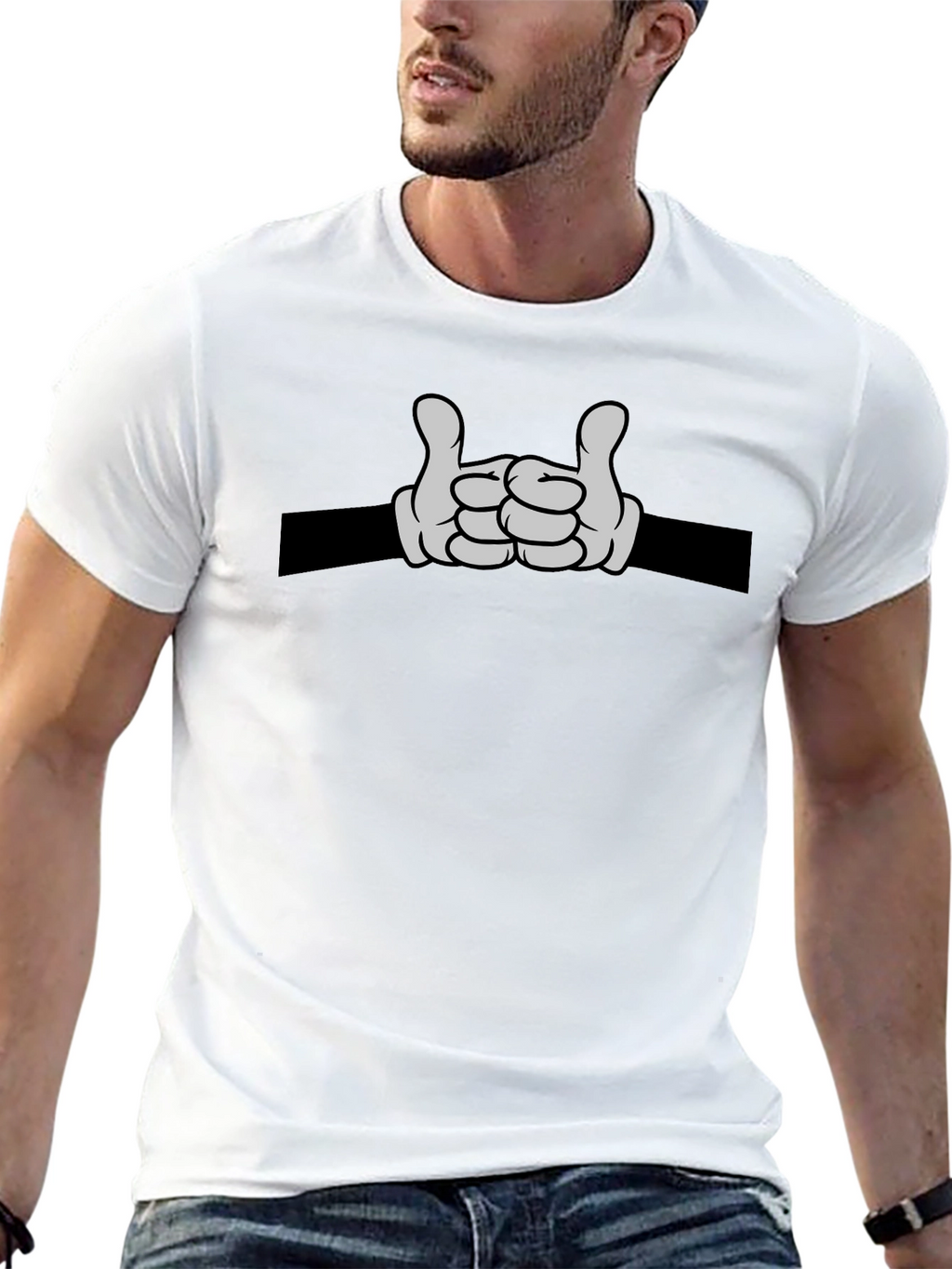 Cartoon Hands Rock On Graphic Tee