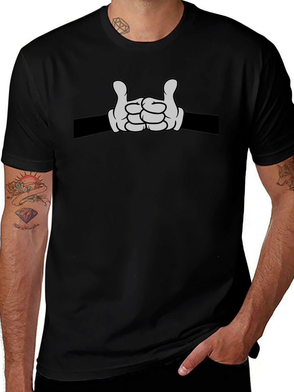 Cartoon Hands Rock On Graphic Tee